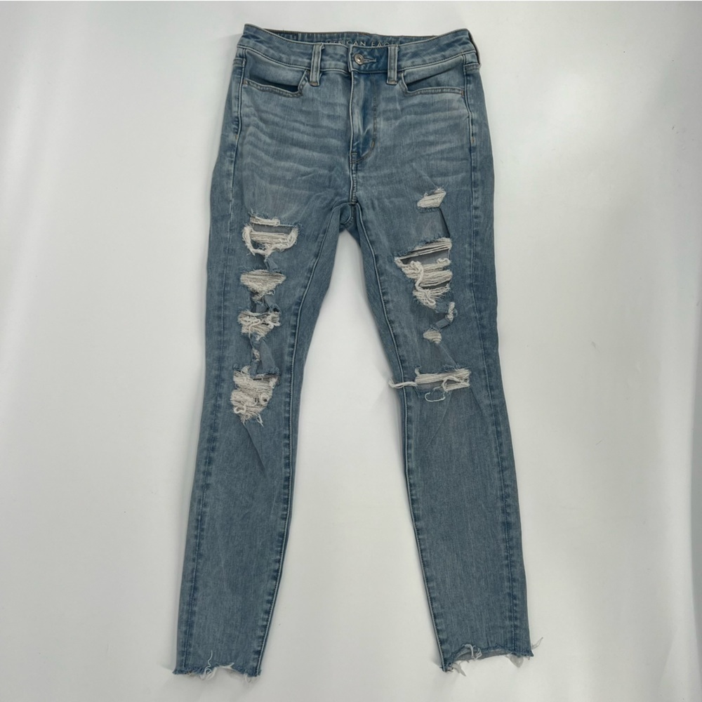 American Eagle Super High Rise Distressed Raw Hem Jeggings Size 4 Women’s